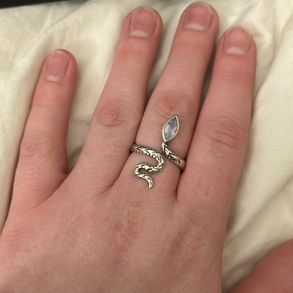 Sterling Silver Snake Ring with Moonstone